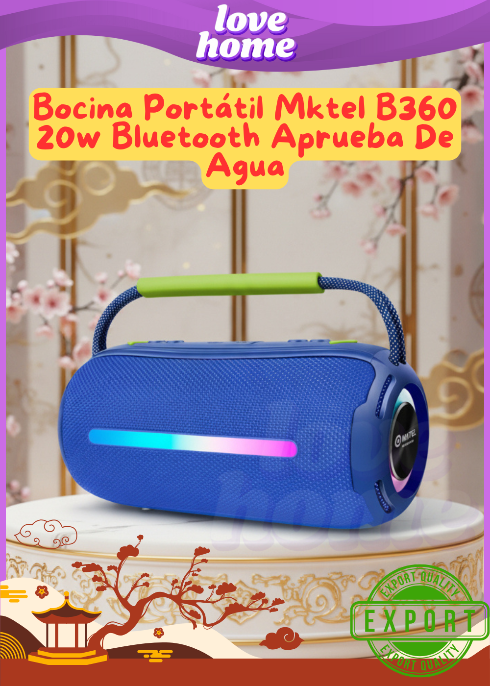Bocina Portátil Mktel B360 20w Bluetooth Aprueba De Agua