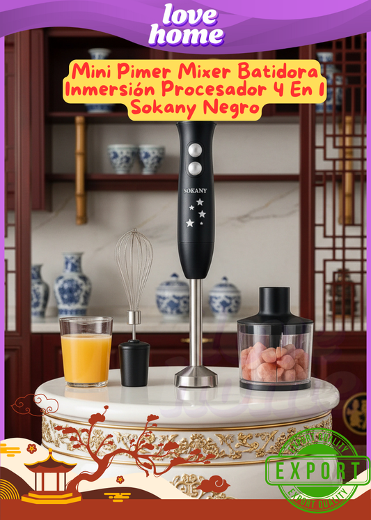 Mini Pimer Mixer Batidora Inmersión Procesador 4 En 1 Sokany Negro