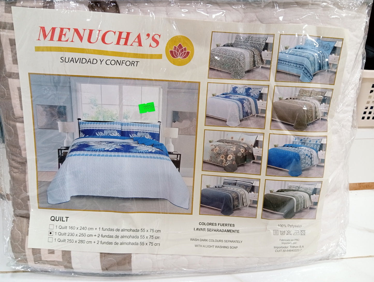 Cubrecama 230 x 250 cm más 2 fundas de almohada 55 x 75 cm. Menucha's