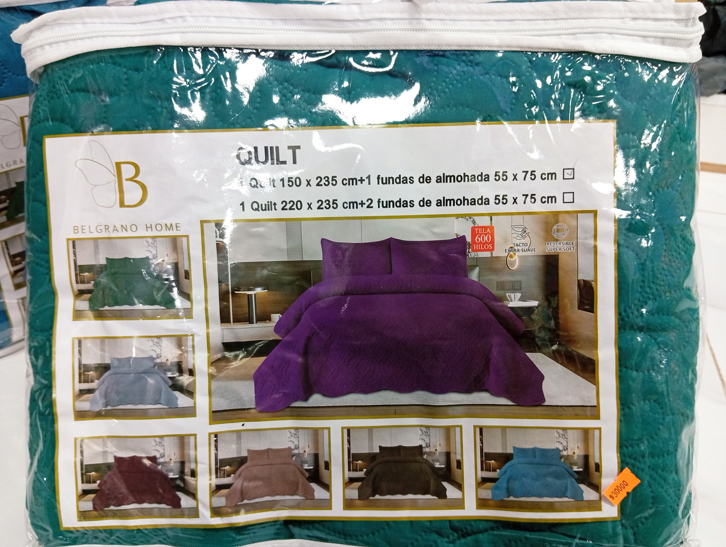 Cubrecama 150 x 235 cm más 1 funda de almohada 55 x 75 cm. Belgrano Home