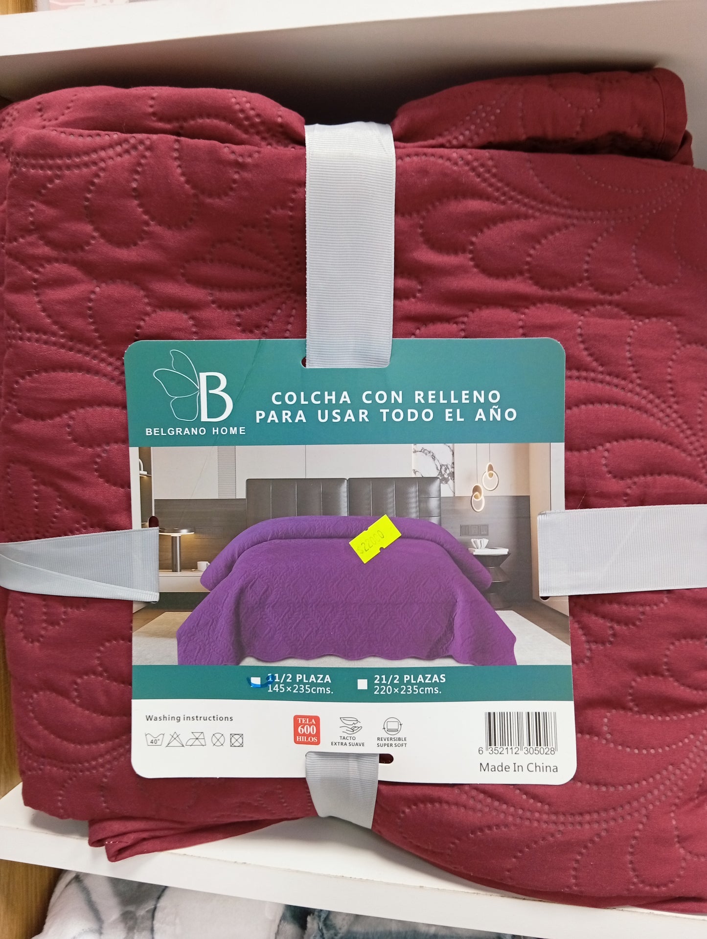 Colcha con relleno de 1, 1/2 plaza. Belgrano Home