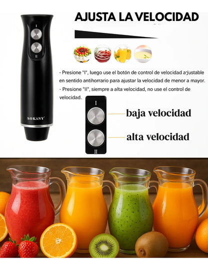 Mini Pimer Mixer Batidora Inmersión Procesador 4 En 1 Sokany Negro
