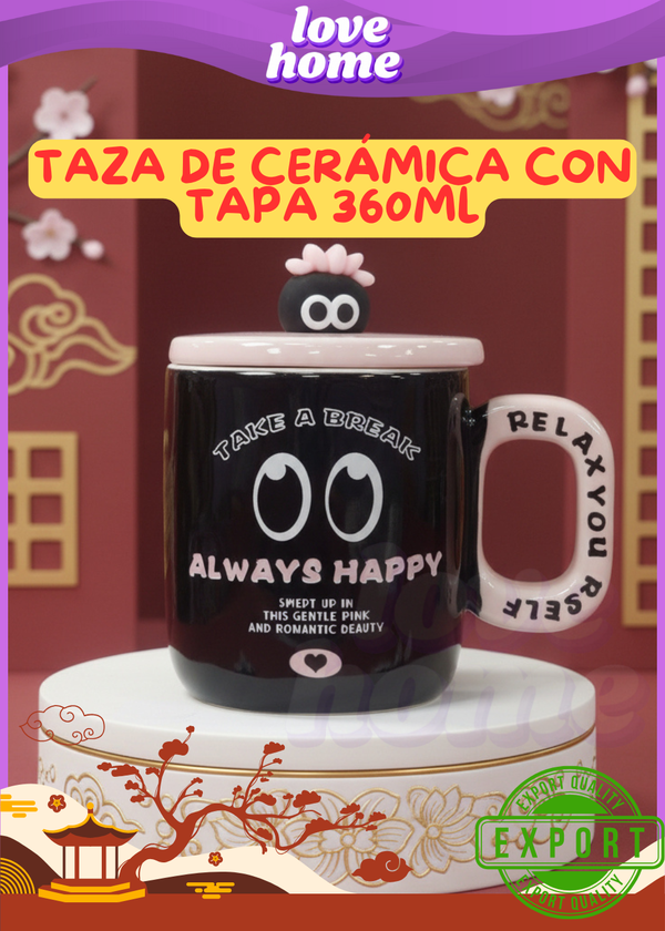 TAZA DE CERÁMICA CON TAPA 360ML