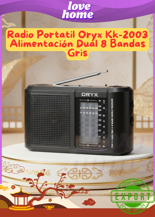 Radio Portatil Oryx Kk-2003 Alimentación Dual 8 Bandas Gris