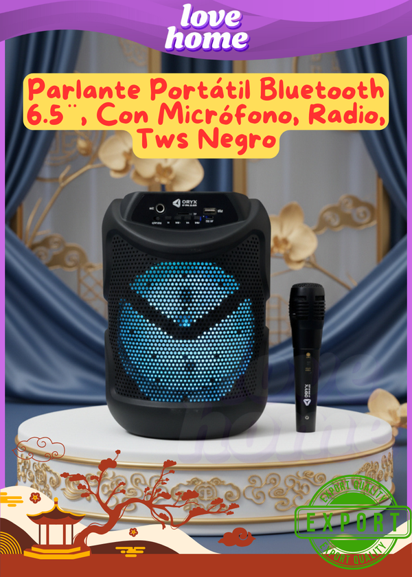 Parlante Portátil Bluetooth 6.5¨, Con Micrófono, Radio, Tws Negro