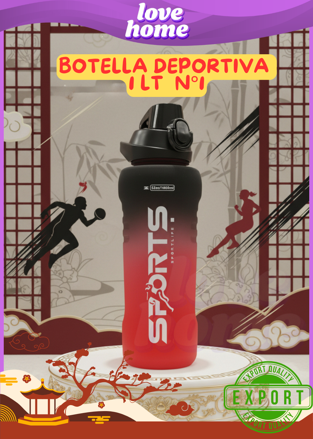 Botella Deportiva 1 LT con Traba de Seguridad N°1