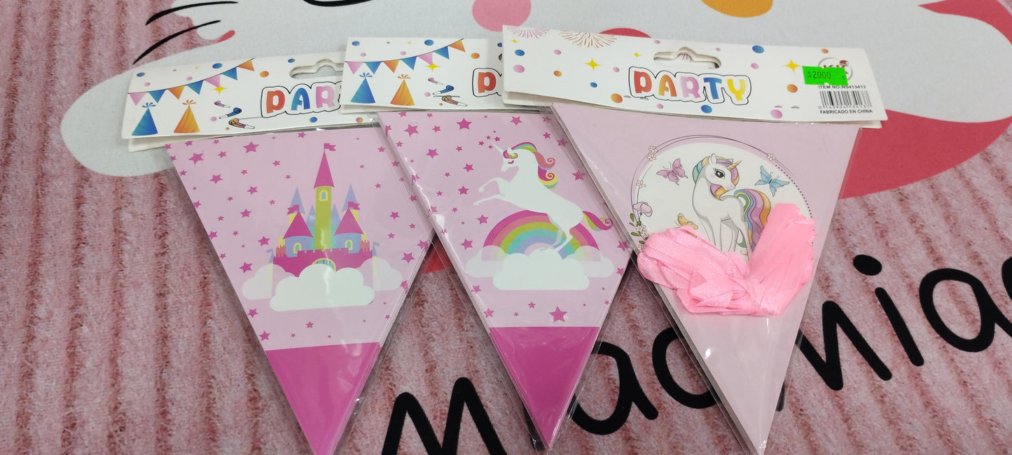 Banderines de feliz cumpleaños de unicornio