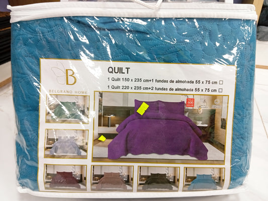 Cubrecama 220 x 235 cm más 2 fundas de almohada 55 x 75 cm. Belgrano Home