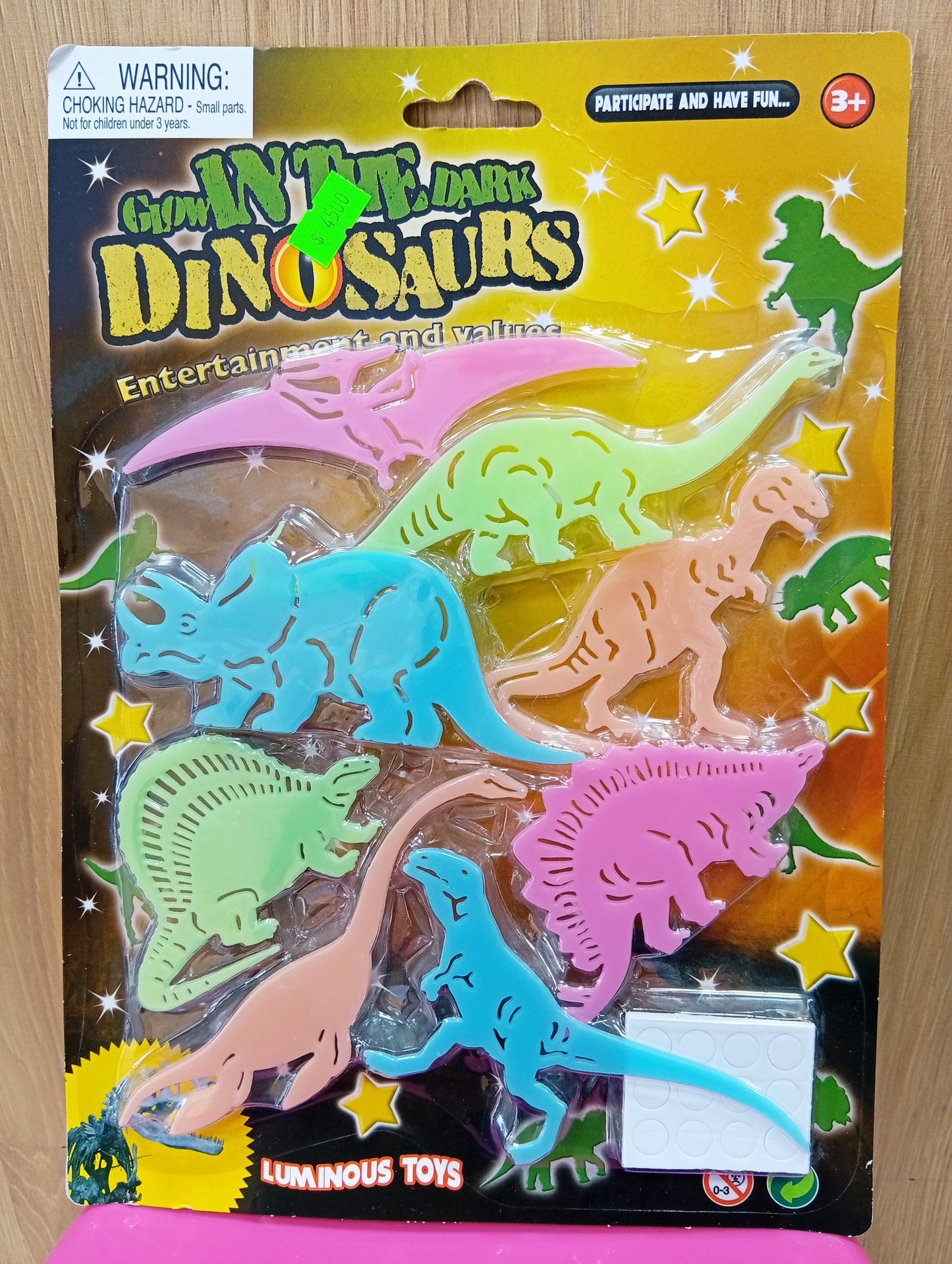 Pegatinas de dinosaurios que brillan en la oscuridad