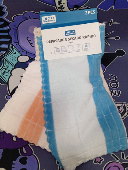 Repasador secado rápido con diseño, City Blanco 2 pcs
