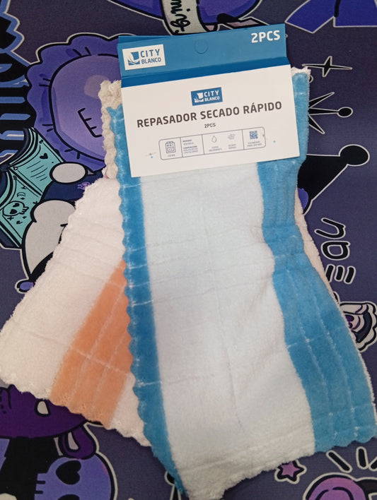 Repasador secado rápido con diseño, City Blanco 2 pcs