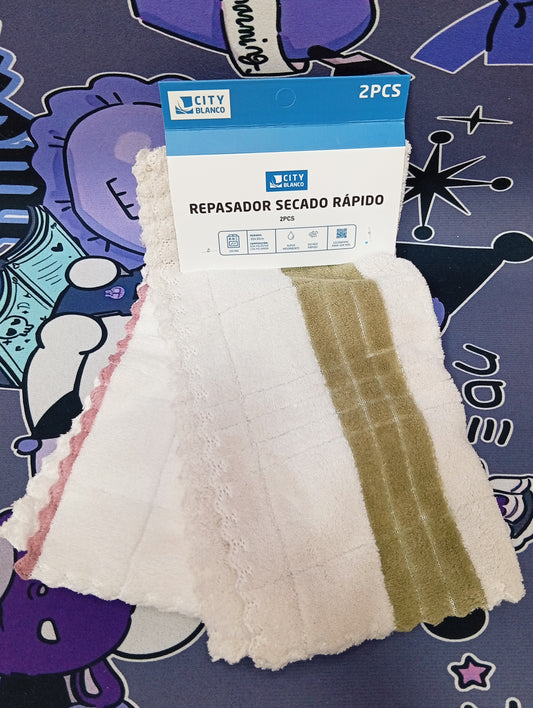 Repasador secado rápido con diseño, City Blanco 2 pcs